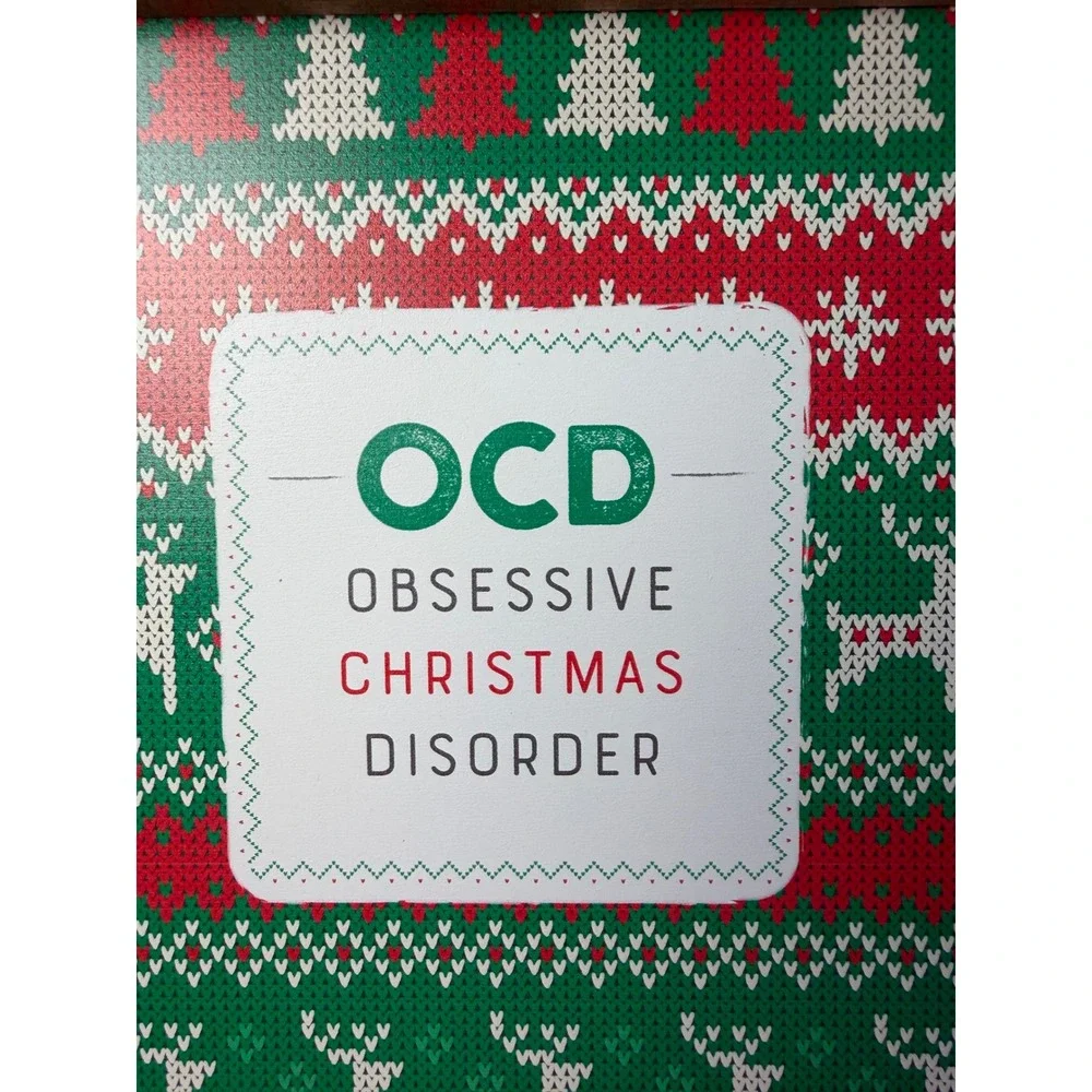 OCD Obsessive Christmas Disorder Wood Framed Sign Holiday Decor 7x7 Reindeer